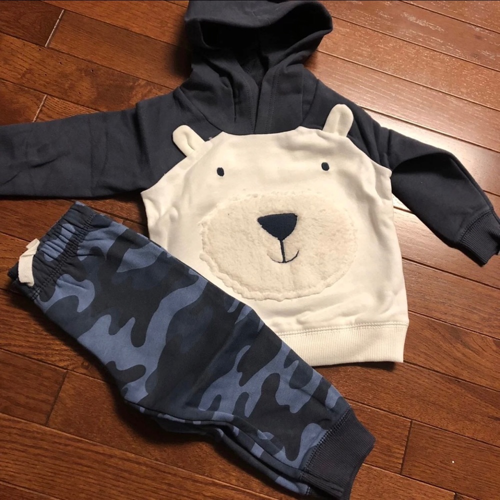 Carters baby boy fleece bear and camo hoodie set